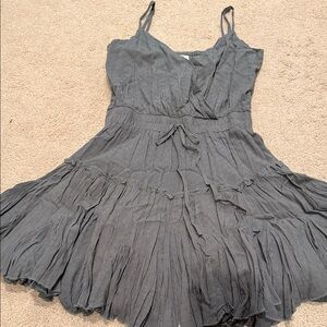By Together tiered ruffle grey green mini dress with spaghetti straps sz small